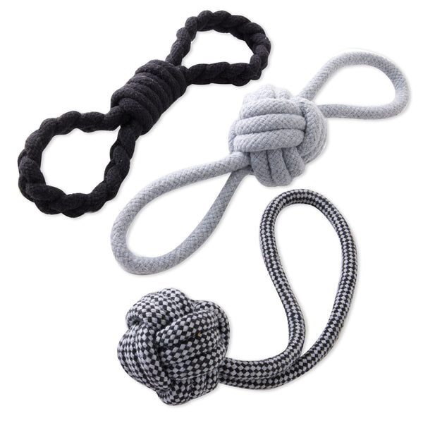 3-Pack Rope Pull Toys, Black/Gray