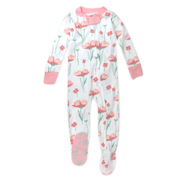 Organic Cotton Snug-Fit Footed Pajama, Strawberry Pink Floral