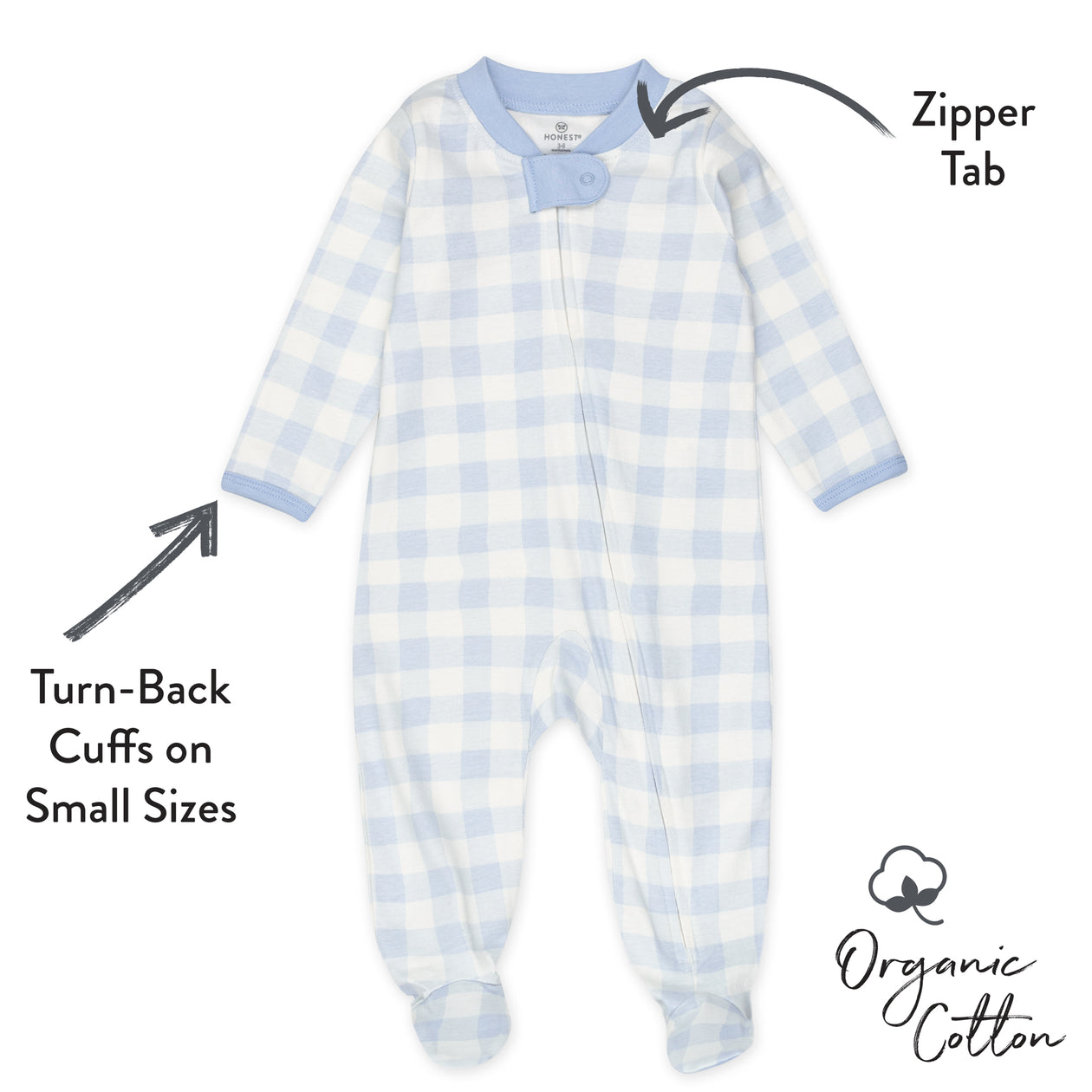2-Pack Organic Cotton Sleep & Plays, Blue Painted Buffalo Check