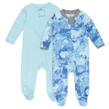 2-Pack Organic Cotton Sleep & Plays, Watercolor World/Teal Blue