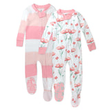 2-Pack Organic Cotton Snug-Fit Footed Pajama, Jumbo Ombre Stripe Strawberry Cream