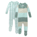 2-Pack Organic Cotton Snug-Fit Footed Pajama, Jumbo Ombre Stripe Sage