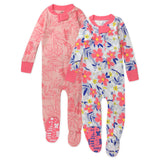 2-Pack Organic Cotton Snug-Fit Footed Pajama, Palm Leaves Pink Coral