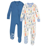 2-Pack Organic Cotton Snug-Fit Footed Pajamas, Multi Colored Pattern Play