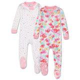 2-Pack Organic Cotton Snug-Fit Footed Pajamas, Rose Blossom/Love Dot