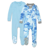 2-Pack Organic Cotton Snug-Fit Footed Pajamas, Watercolor World/Teal Blue