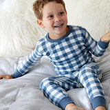 2-Piece Organic Cotton Pajama, Navy Blue Check