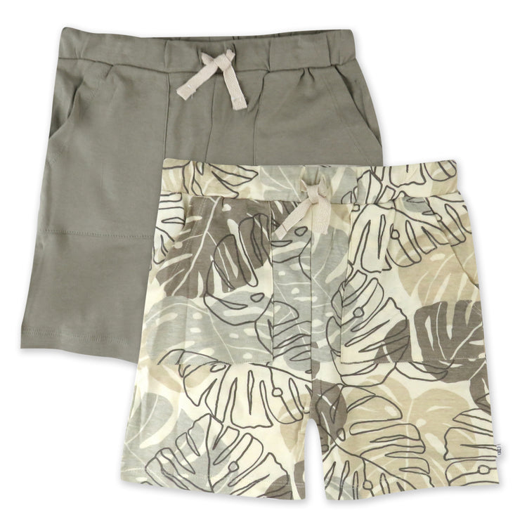 Toddler 2-Pack Organic Cotton Pocket Shorts, Jungle Leaf Khaki