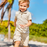 Toddler 3-Piece Polo Shirt and Short Set, Pineapple Leaf Khaki