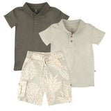 Toddler 3-Piece Polo Shirt and Short Set, Pineapple Leaf Khaki