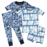 4-Piece Short Sleeve, Short and Long Leg PJ Set, Tie Dye Light Blue