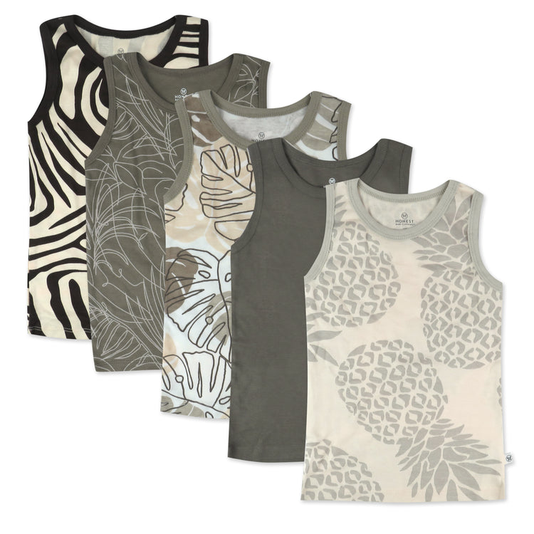 Toddler 5-Pack Organic Cotton Sleeveless Muscle T-Shirts, Safari Brown