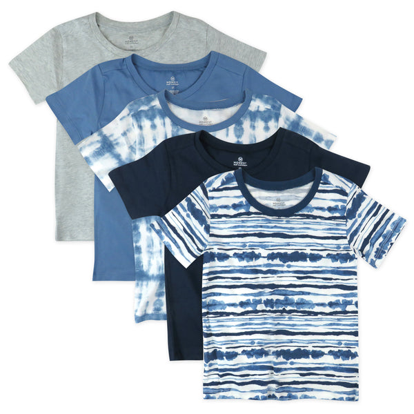 5-Pack Organic Cotton Short Sleeve T-Shirts, Indigo Blues