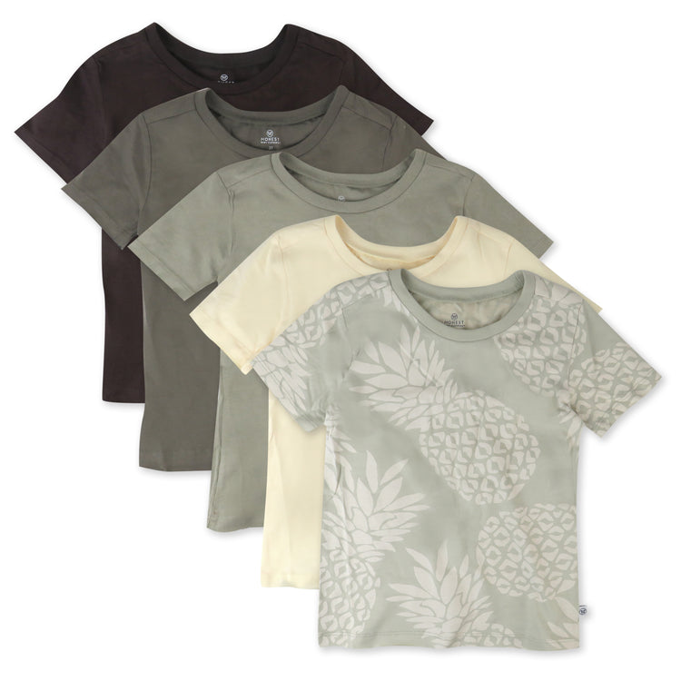 Toddler 5-Pack Organic Cotton Short Sleeve T-Shirts, Pineapple Leaf Khaki